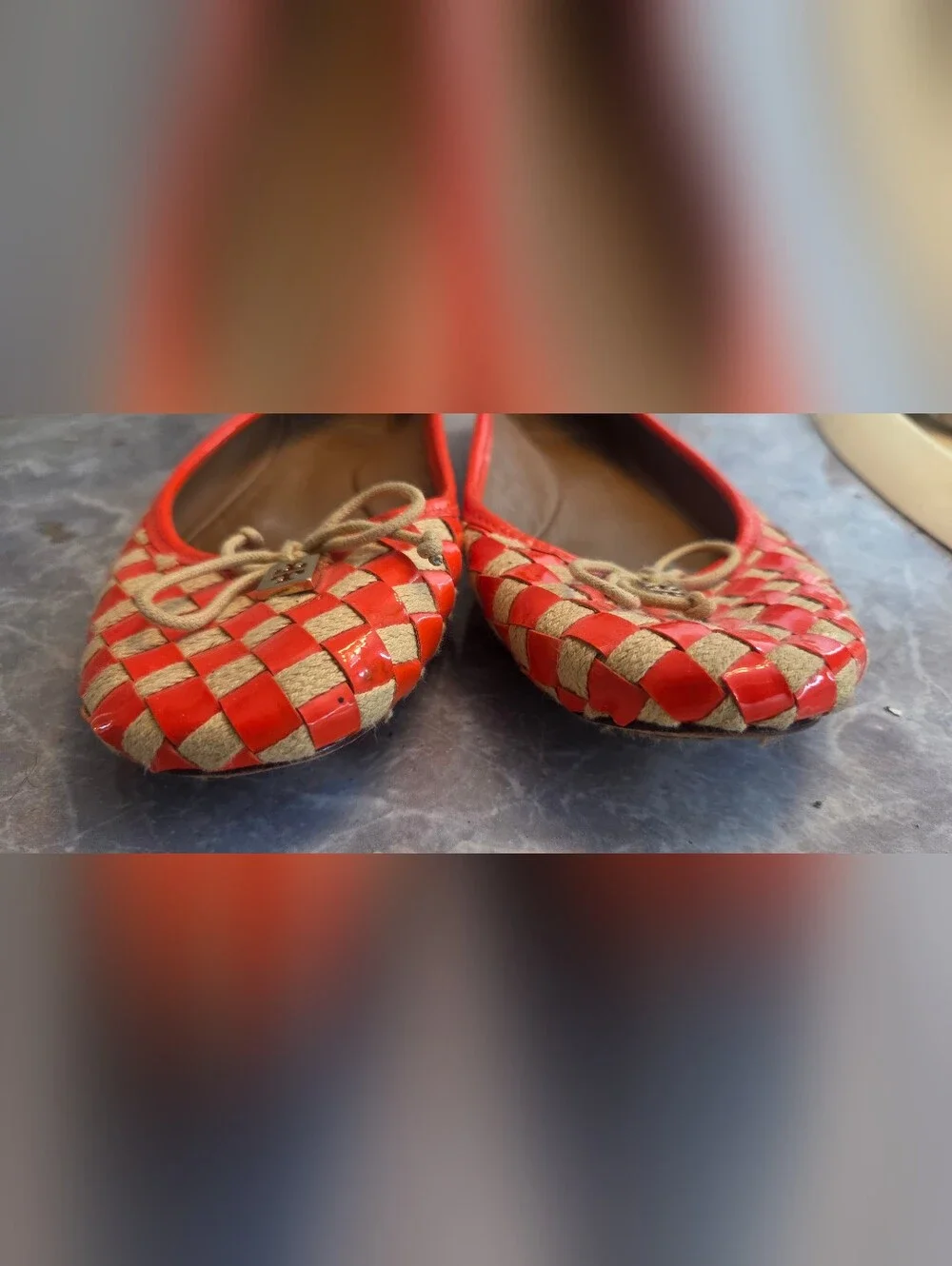 Tory Burch Orange Woven Leather Ballet Flats